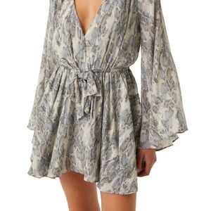 MISA Los Angeles Snakeskin Print Long Sleeve Mini Dress | Size XXS | NWT